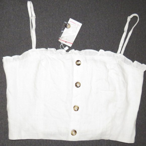 re:named Tops - Re:named White Linen Smocked Back Cropped Tank Top Size Medium